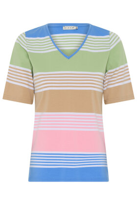 Micha - T-shirt Blokstribet Pastelfarver - Blue & Green