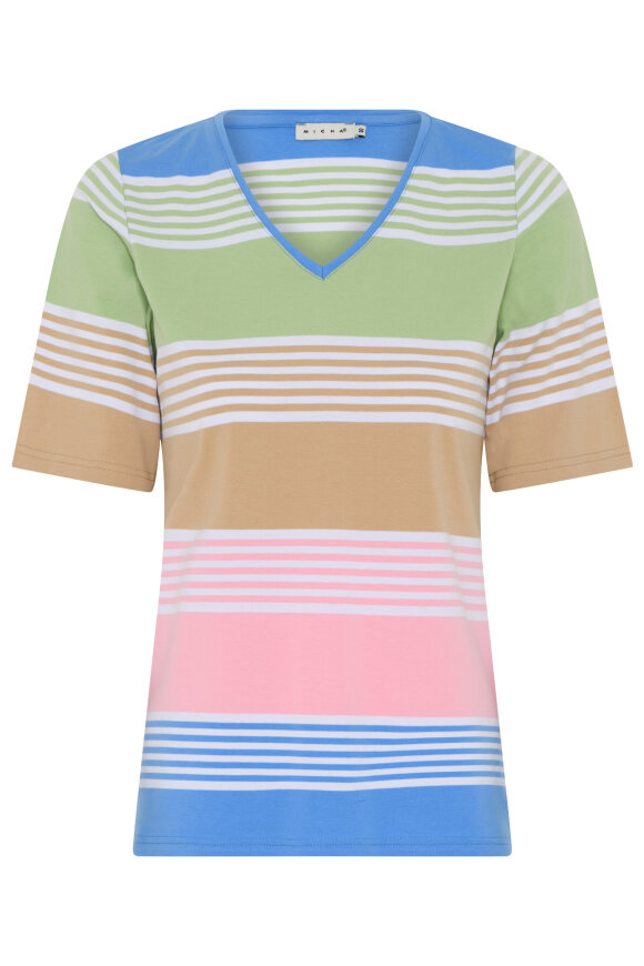 Micha - T-shirt Blokstribet Pastelfarver - Blue & Green