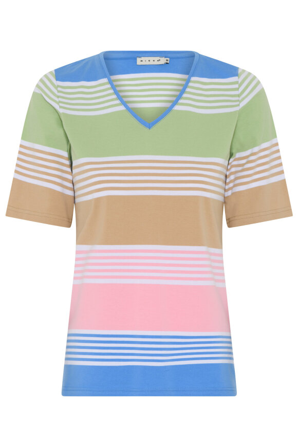 Micha - T-shirt Blokstribet Pastelfarver - Blue & Green