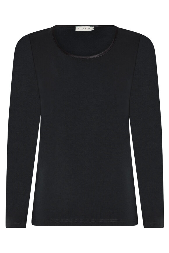 Micha - T-shirt  Ærmer - Satin Kant - Modal - Black