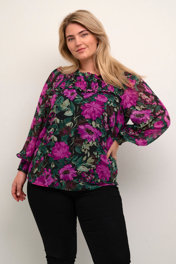 Kaffe Curve - KCwille Blouse - Print Bluse - Fuchsia Flower