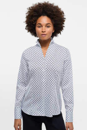 Eterna - Print Skjorte - Satinvævet Bomuld - Regular Fit - Navy & Hvid