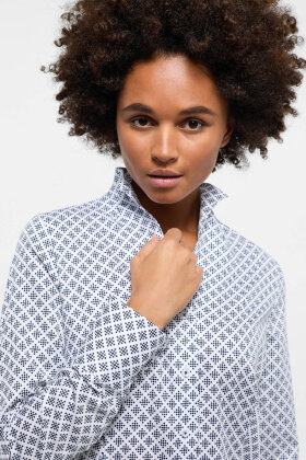 Eterna - Print Skjorte - Satinvævet Bomuld - Regular Fit - Navy & Hvid
