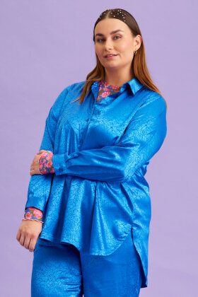 Anyday - Cille 170 Shirt - Polyester Satin Skjorte - Cobalt Blue