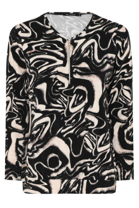 Micha - Jersey Print T-shirt - Lange Ærmer - Wood Wave Sort
