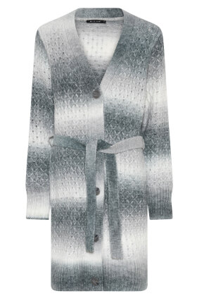 Micha - Groft Strikket Tie Dye Cardigan - Lang - Off White & Grey
