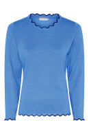Micha - Strikbluse - Pullover Med Flæsekant Detaljer - Azure Blue
