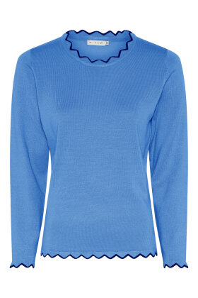 Micha - Strikbluse - Pullover Med Flæsekant Detaljer - Azure Blue