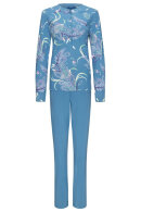 Pastunette - Pyjamas To Delt Lang  - Print & Ensfarvet - Blå