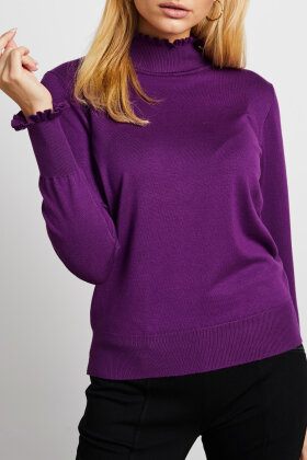 Micha - Basic Viskose Knit - Strikbluse Flæsekant - Rød
