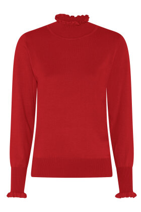 Micha - Basic Viskose Knit - Strikbluse Flæsekant - Rød