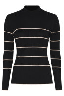 Micha - Turtleneck Ribstrik Bluse - Stribet - Sort & Camel