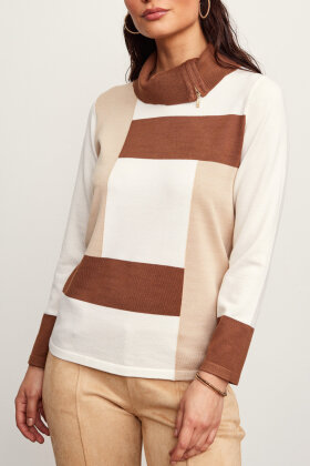 Micha - Finstrik Bluse - Viskose & Blokstriber - Grey & Navy