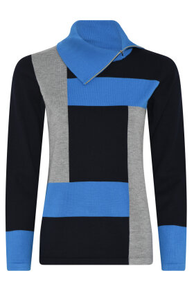 Micha - Finstrik Bluse - Viskose & Blokstriber - Grey & Navy