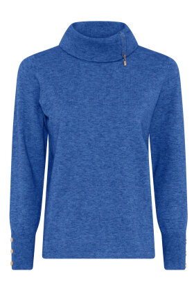 Micha - Finstrik Bluse - Viskose & Højhalset - Melange Blue