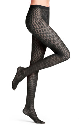 Falke - Cryptogram Tights 30D - Grafisk Strømpebuks - Black