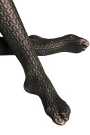 Falke - Cryptogram Tights 30D - Grafisk Strømpebuks - Black