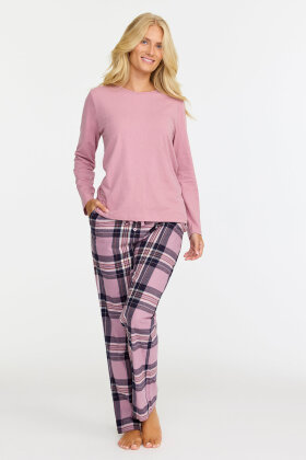 Damella - Pyjamas - Ternet Flannel Bukser - Ensfarvet Bluse - Light Heather