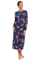 Pastunette - Lang Print Natkjole - Blomstret - Dark Blue