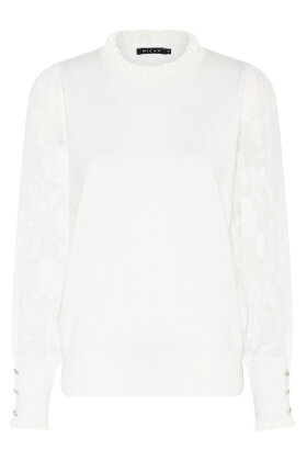Micha - Finstrik Bluse Med Detaljer - Chiffonmesh Ærmer - Off White