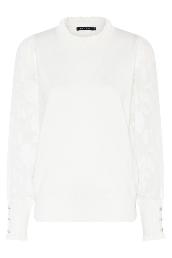 Micha - Finstrik Bluse Med Detaljer - Chiffonmesh Ærmer - Off White