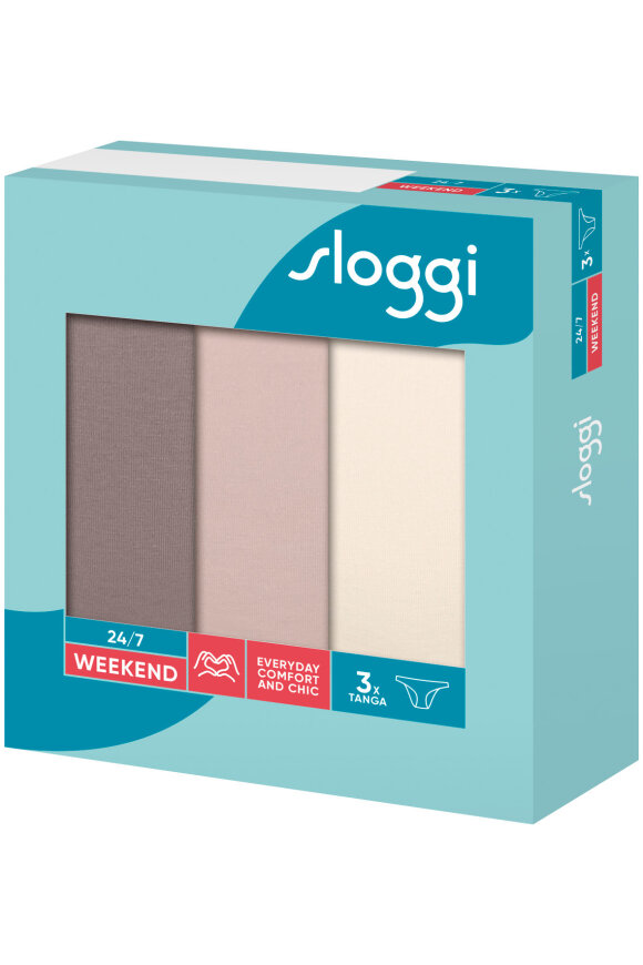 Sloggi - 24/7 Weekend Everyday Comfort Tanga - 3 Pack - Farve Mix