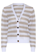 Micha - Strikket Stribet - V-hals Cardigan - Hvid & Sand