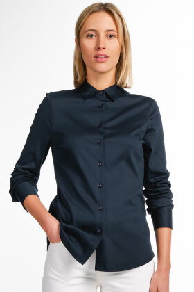 Eterna - Klassisk Jersey Skjorte - Fitted - Mørkeblå