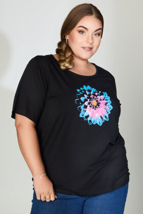 No.1 by OX - Blomsterprint T-shirt - Sort