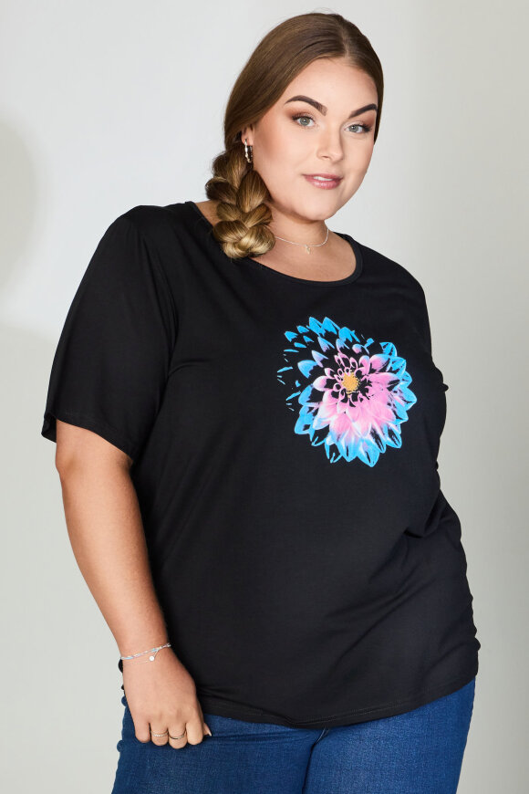 No.1 by OX - Blomsterprint T-shirt - Sort