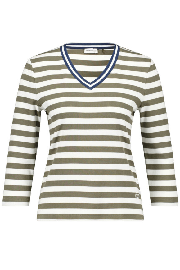 Gerry Weber - T-shirt - Stribet V-hals -Khaki