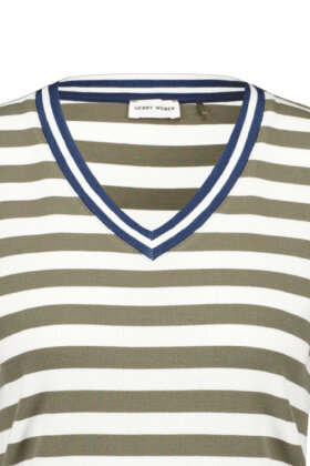 Gerry Weber - T-shirt - Stribet V-hals -Khaki