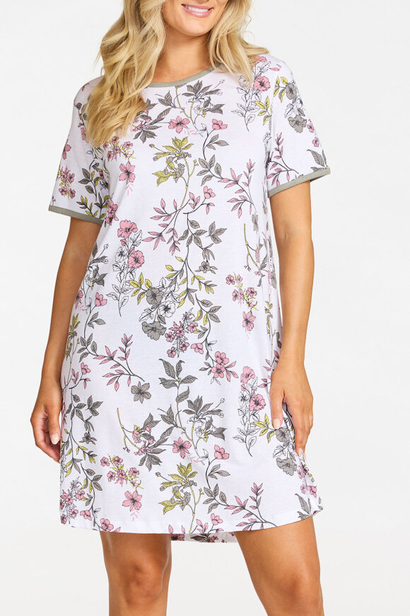 Damella - Natkjole - Blomstret Print - Khaki