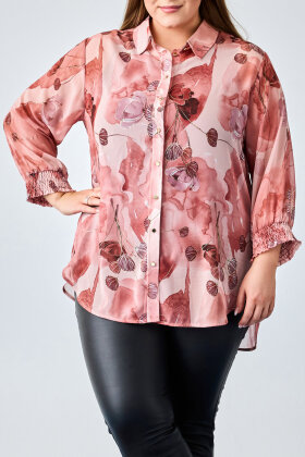 No.1 by OX - Lang Skjorte - Guld Print & Chiffon - Pink