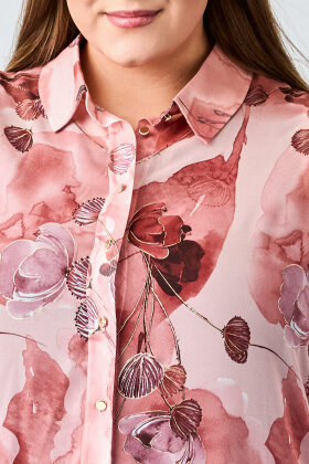 No.1 by OX - Lang Skjorte - Guld Print & Chiffon - Pink