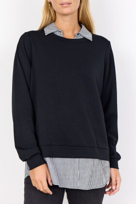 SoyaConcept - SC-Banu 264 Sweatshirt Med Skjortekrave - Sort/Hvid