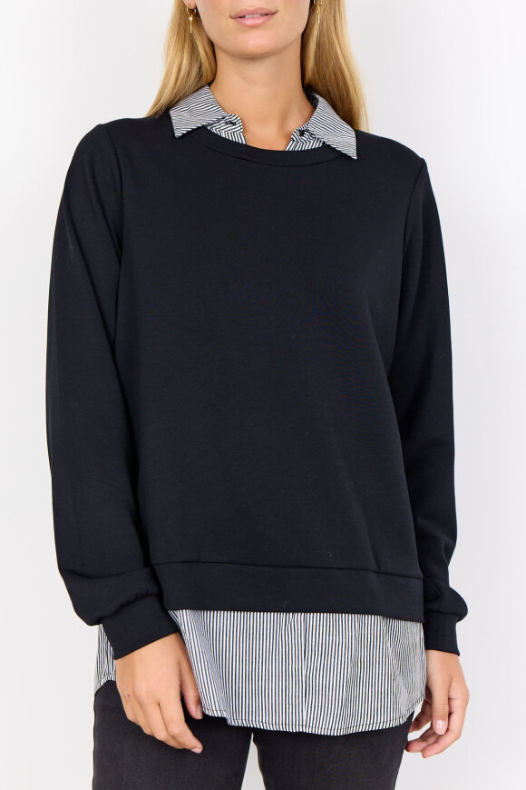 SoyaConcept - SC-Banu 264 Sweatshirt Med Skjortekrave - Sort/Hvid