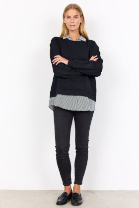 SoyaConcept - SC-Banu 264 Sweatshirt Med Skjortekrave - Sort/Hvid
