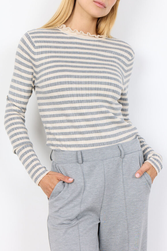 SoyaConcept - SC-Vana 3 - Stribet Ribstrik Bluse - Creme