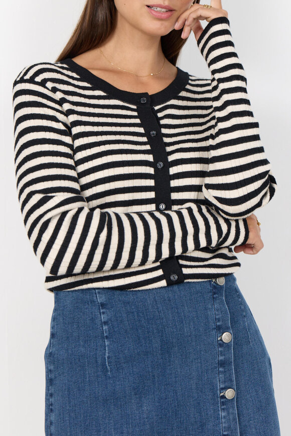SoyaConcept - SC-Vana 2 - Stribet Ribstrik Cardigan - Sort