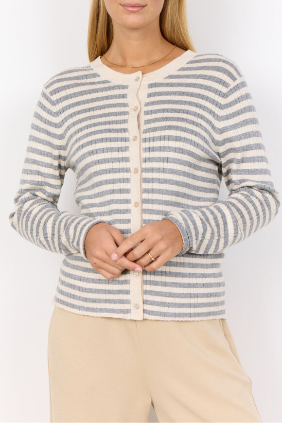 SoyaConcept - SC-Vana 2 - Stribet Ribstrik Cardigan - Creme