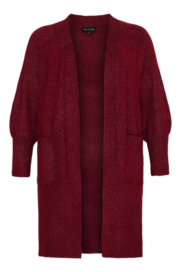 No.1 by OX - Lang Strik Cardigan - Ballonærmer - Mørkerød No.1 by OX - Lang Strik Cardigan - Ballonærmer - Mørkerød