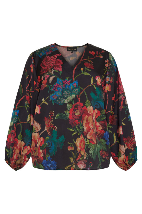 No.1 by OX - Elegant Bluse - Blomsterprint - Sort
