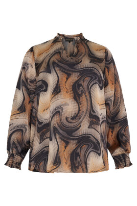 No.1 by OX - Elegant Bluse - Swirl Print - Sort & Brun No.1 by OX - Elegant Bluse - Swirl Print - Sort & Brun