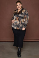 No.1 by OX - Elegant Bluse - Swirl Print - Sort & Brun