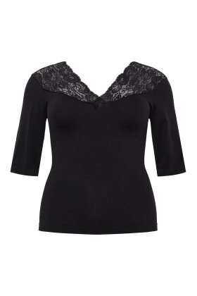 No.1 by OX - V-Hals Shapewear Top m/Ærme - Sort No.1 by OX - V-Hals Shapewear Top m/Ærme - Sort