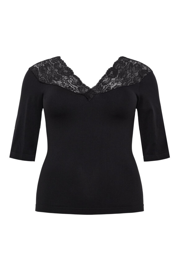 No.1 by OX - V-Hals Shapewear Top m/Ærme - Sort No.1 by OX - V-Hals Shapewear Top m/Ærme - Sort