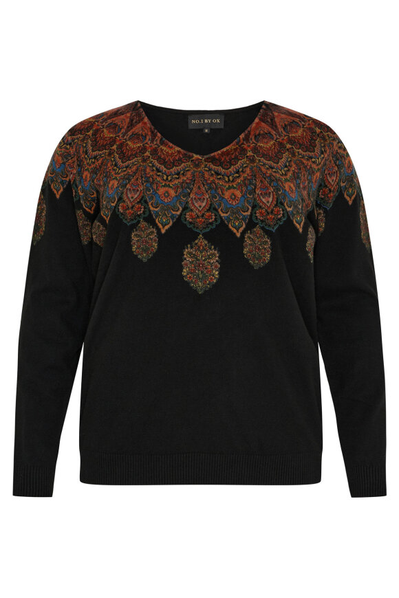 No.1 by OX - Mønstret Pullover - Sort No.1 by OX - Mønstret Pullover - Sort
