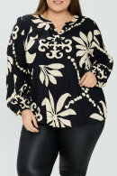 No.1 by OX - Bladprint Bluse - Sort