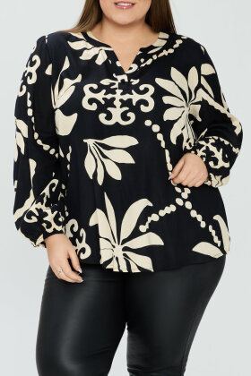 No.1 by OX - Bladprint Bluse - Sort No.1 by OX - Bladprint Bluse - Sort